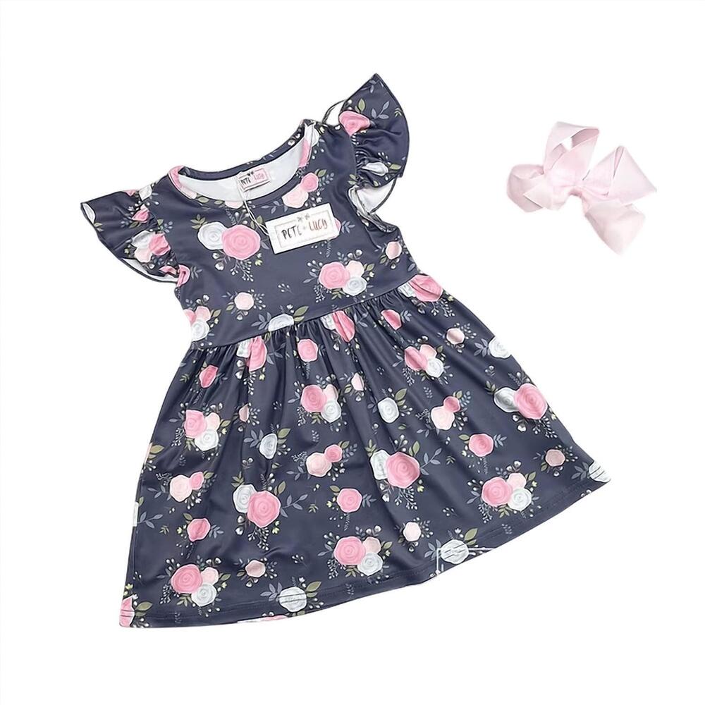 NEW PETE + LUCY girls floral dress in grey
